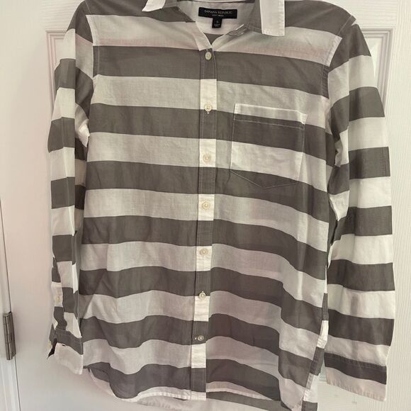 Banana Republic Soft Wash Gray White stripes size Small - Picture 3 of 6